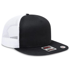 OTTO 154-1124 ’OTTO Snap’ 5 Panel Pro Style Mesh Back Trucker Snapback Cap - Blk/Blk/Wht - Blk/Blk/Wht / 6 1/2’’ - 7