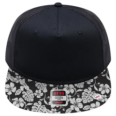 OTTO 154-1124 ’OTTO Snap’ 5 Panel Pro Style Mesh Back Trucker Snapback Cap - Design002/Blk/Blk - Design002/Blk/Blk / 6