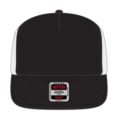 OTTO 154-1174 ’OTTO Snap’ 5 Panel Pro Style Mesh Back Trucker Snapback Cap - Blk/Blk/Wht - Blk/Blk/Wht / 7 3/8’’ - 7