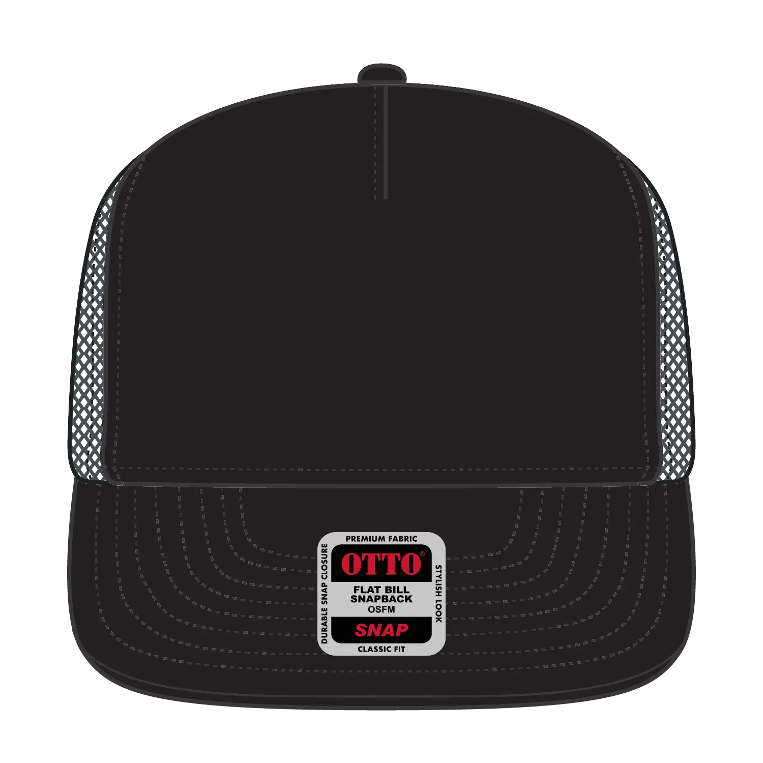 OTTO 154-1174 ’OTTO Snap’ 5 Panel Pro Style Mesh Back Trucker Snapback Cap - Blk/Blk/Ch.Gry - Blk/Blk/Ch.Gry / 7 3/8’’