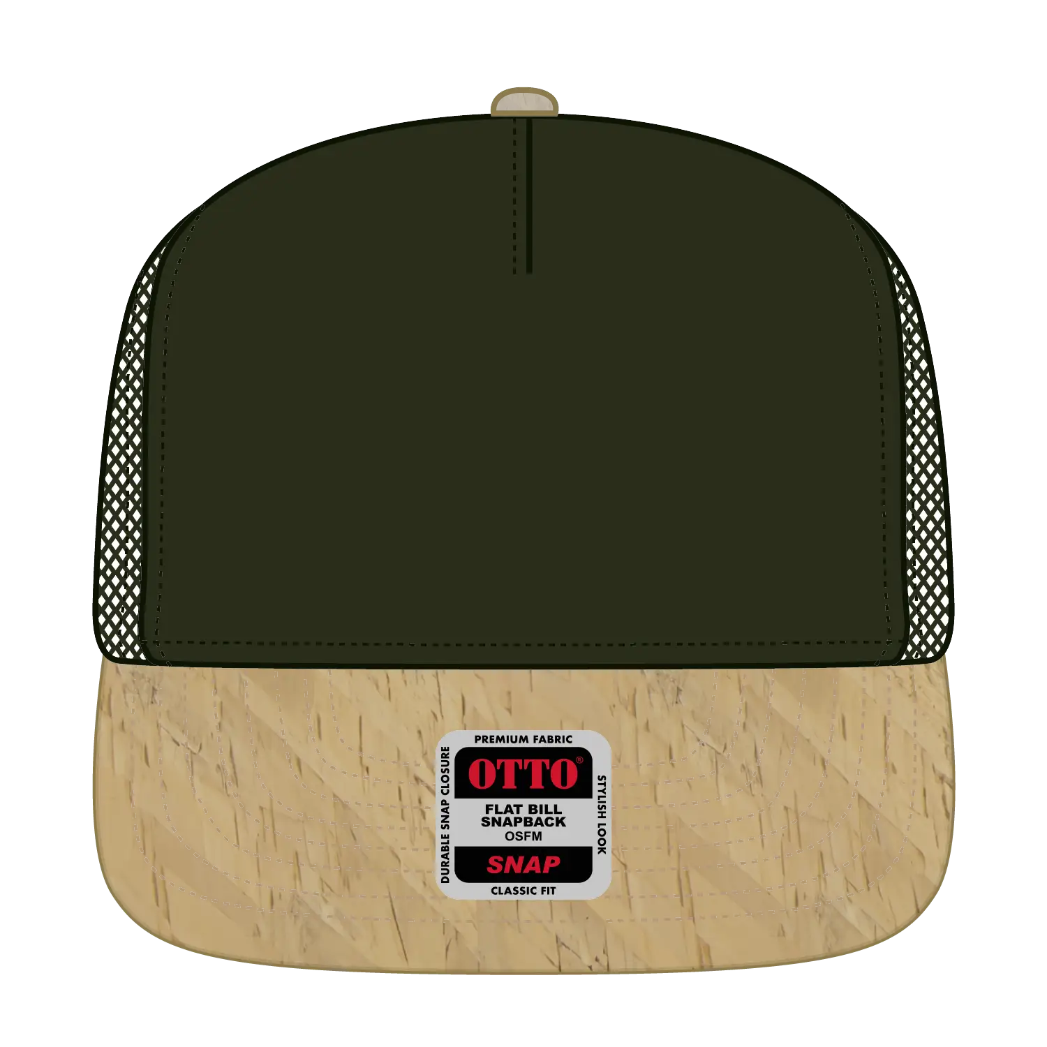 OTTO 154-1174 ’OTTO Snap’ 5 Panel Pro Style Mesh Back Trucker Snapback Cap - Cork/Ml Grn - Cork/Ml Grn / 7 3/8’’ - 7