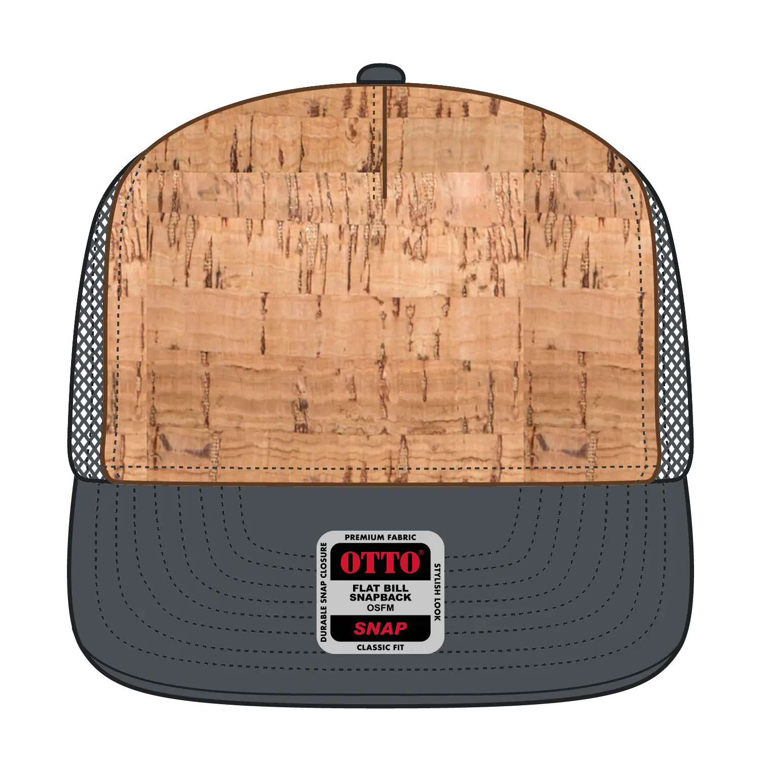 OTTO 154-1174 ’OTTO Snap’ 5 Panel Pro Style Mesh Back Trucker Snapback Cap - Char. Gray/Cork/Char. Gray - Char.