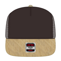 OTTO 154-1174 ’OTTO Snap’ 5 Panel Pro Style Mesh Back Trucker Snapback Cap - Cork/Brn - Cork/Brn / 7 3/8’’ - 7 5/8’’
