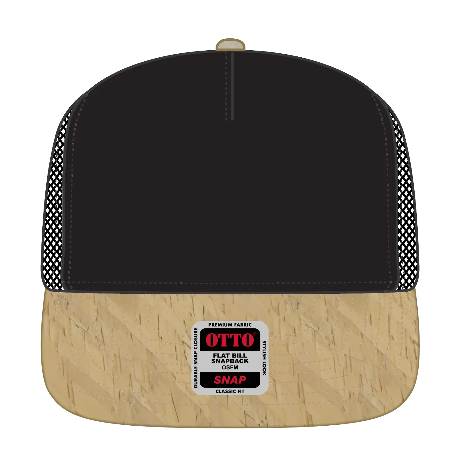 OTTO 154-1174 ’OTTO Snap’ 5 Panel Pro Style Mesh Back Trucker Snapback Cap - Cork/Blk - Cork/Blk / 7 3/8’’ - 7 5/8’’