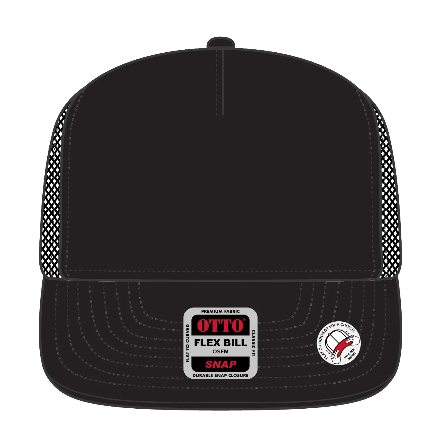 OTTO 154-1174 ’OTTO Snap’ 5 Panel Pro Style Mesh Back Trucker Snapback Cap - Black - Black / 7 3/8’’ - 7 5/8’’