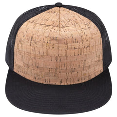 OTTO 154-1174 ’OTTO Snap’ 5 Panel Pro Style Mesh Back Trucker Snapback Cap - Blk/Cork/Blk - Blk/Cork/Blk / 7 3/8’’ - 7