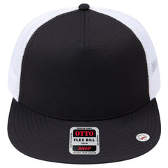 OTTO 154-1174 ’OTTO Snap’ 5 Panel Pro Style Mesh Back Trucker Snapback Cap - Blk/Blk/Wht - Blk/Blk/Wht / 7 3/8’’ - 7