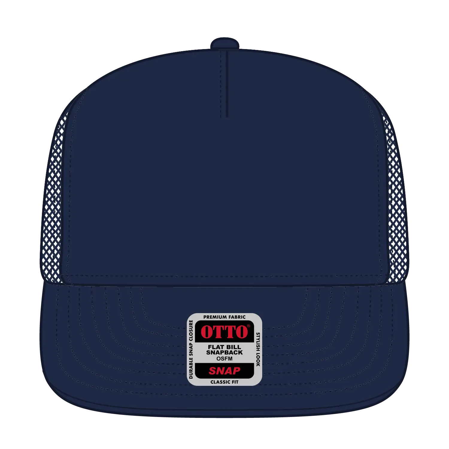 OTTO 154-1174 ’OTTO Snap’ 5 Panel Pro Style Mesh Back Trucker Snapback Cap - Navy - Navy / 7 3/8’’ - 7 5/8’’