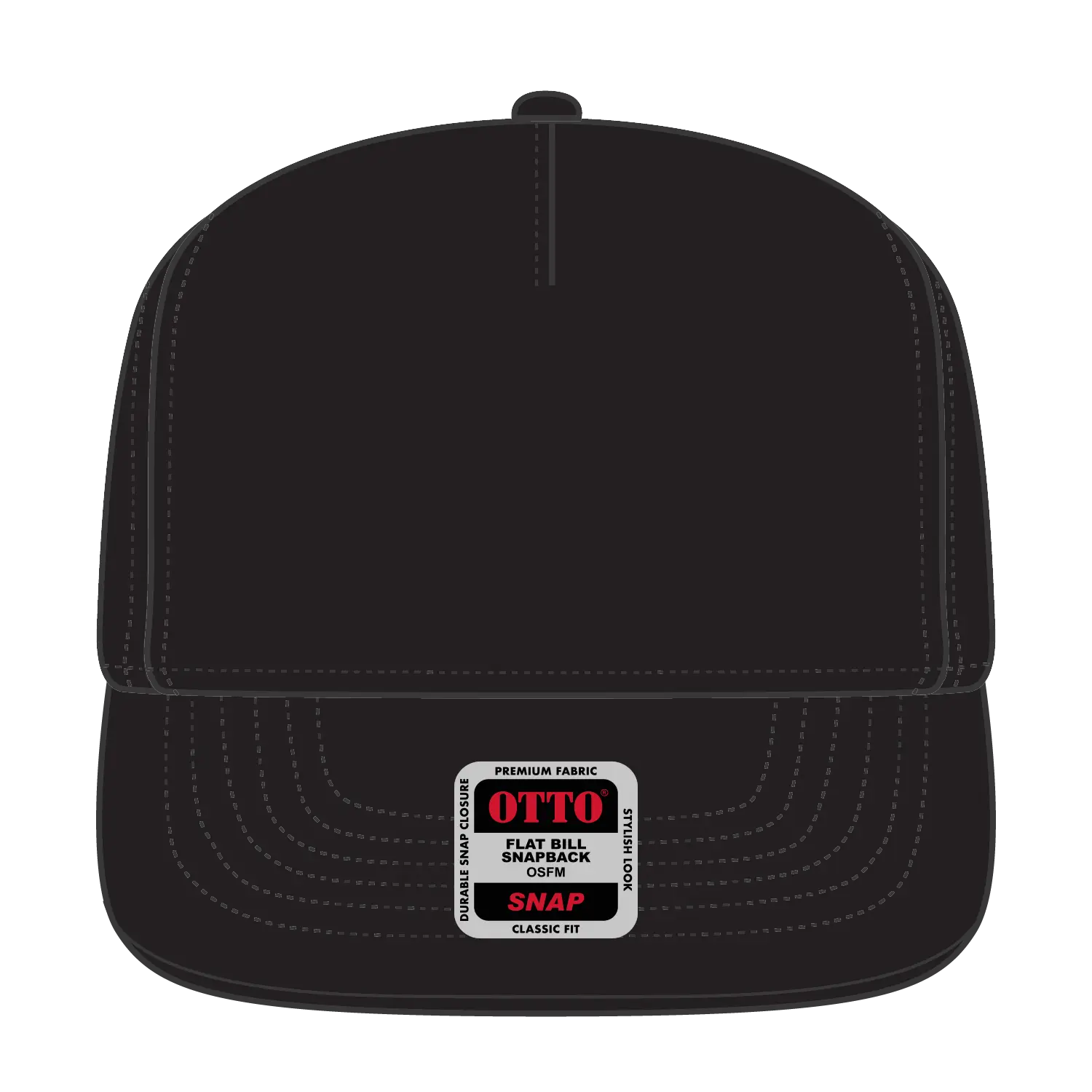 OTTO 158-1176 ’OTTO Snap’ 5 Panel Pro Style Snapback Cap - Black - Black / 6 1/2’’ - 7 5/8’’