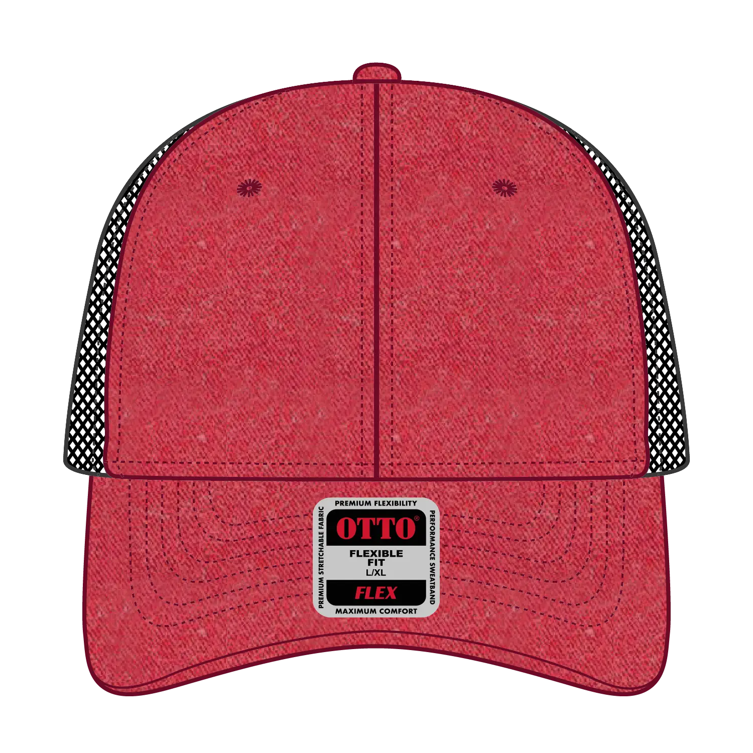 OTTO 169-1264 ’OTTO Flex’ Fitted 6 Panel Low Profile Mesh Back Trucker Cap - Red/Red/Blk - Red/Red/Blk / 7 3/8’’ - 7