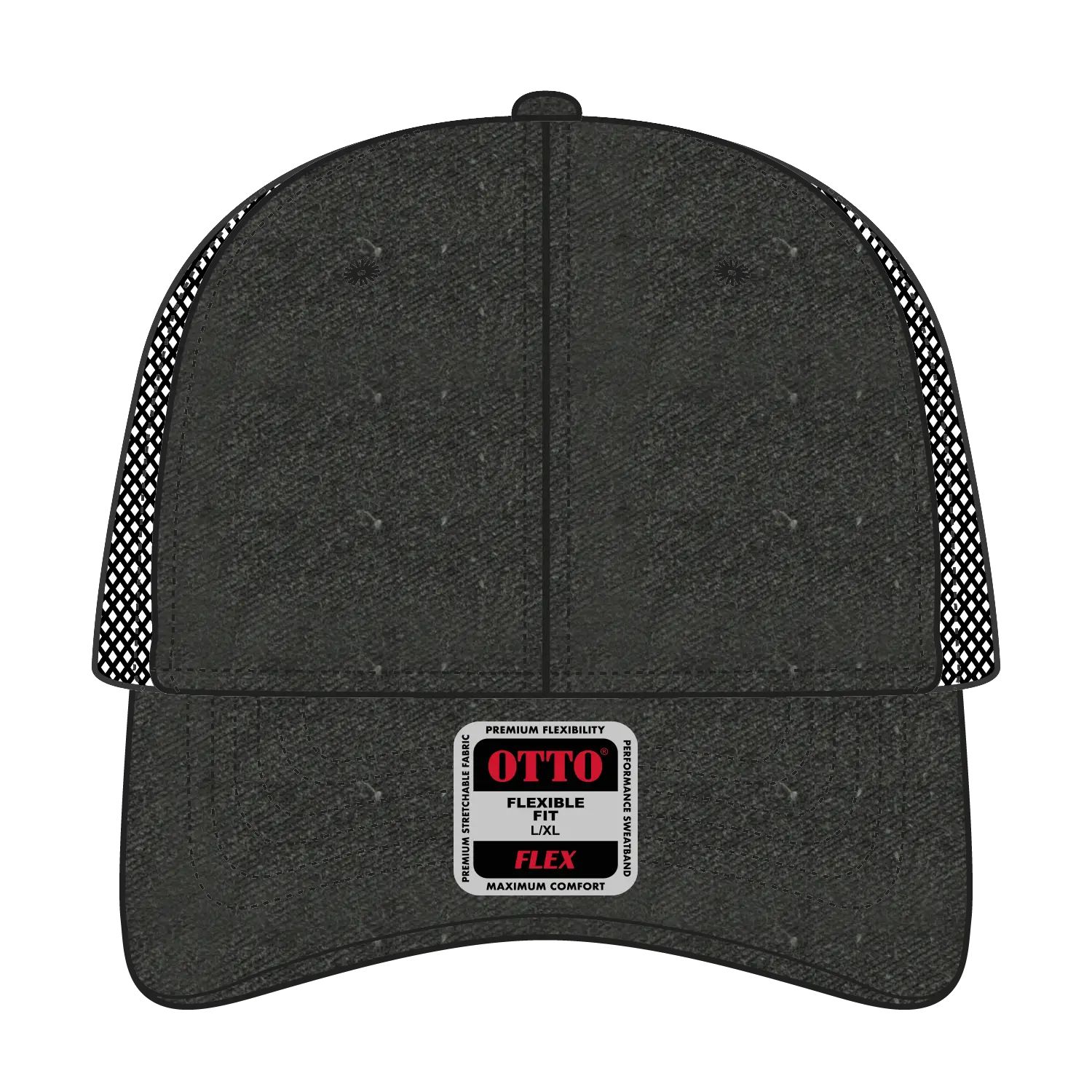 OTTO 169-1264 ’OTTO Flex’ Fitted 6 Panel Low Profile Mesh Back Trucker Cap - Black - Black / 7 3/8’’ - 7 5/8’