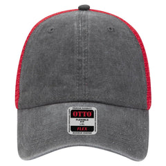 OTTO 169-1264 ’OTTO Flex’ Fitted 6 Panel Low Profile Mesh Back Trucker Cap - Blk/Blk/Red