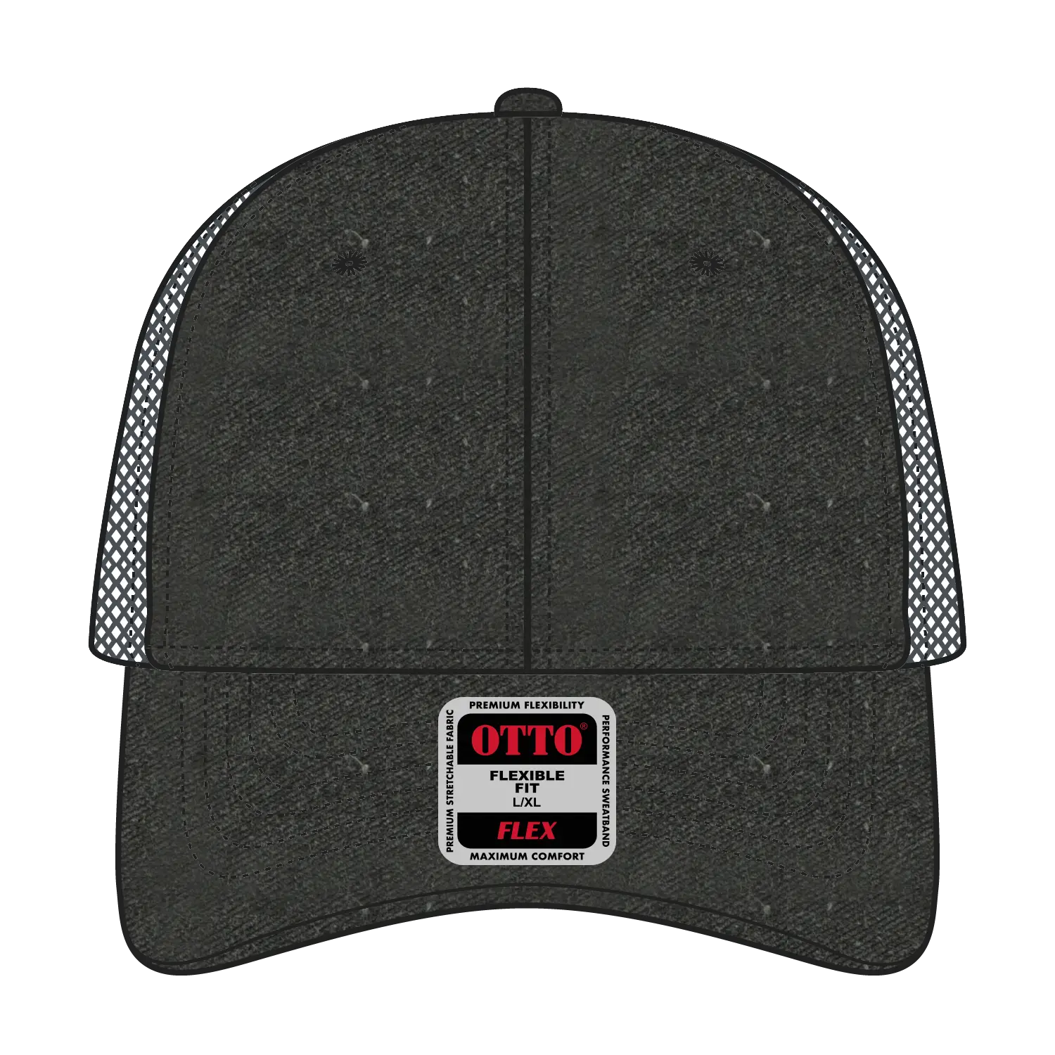 OTTO 169-1264 ’OTTO Flex’ Fitted 6 Panel Low Profile Mesh Back Trucker Cap - Blk/Blk/Ch.Gry - Blk/Blk/Ch.Gry / 7 3/8’’