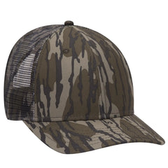 OTTO 171-1292 Mossy Oak Camouflage Superior Polyester Twill 6 Panel Low Profile Mesh Back Trucker Cap - Bottomland