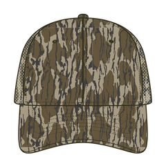 OTTO 171-1292 Mossy Oak Camouflage Superior Polyester Twill 6 Panel Low Profile Mesh Back Trucker Cap - Bottomland