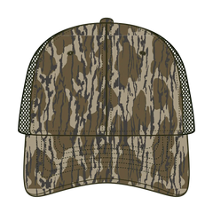 OTTO 171-1293 Mossy Oak Camouflage 6 Panel Low Profile Mesh Back Trucker Cap - Bottomland/Dk.Ol. Grn