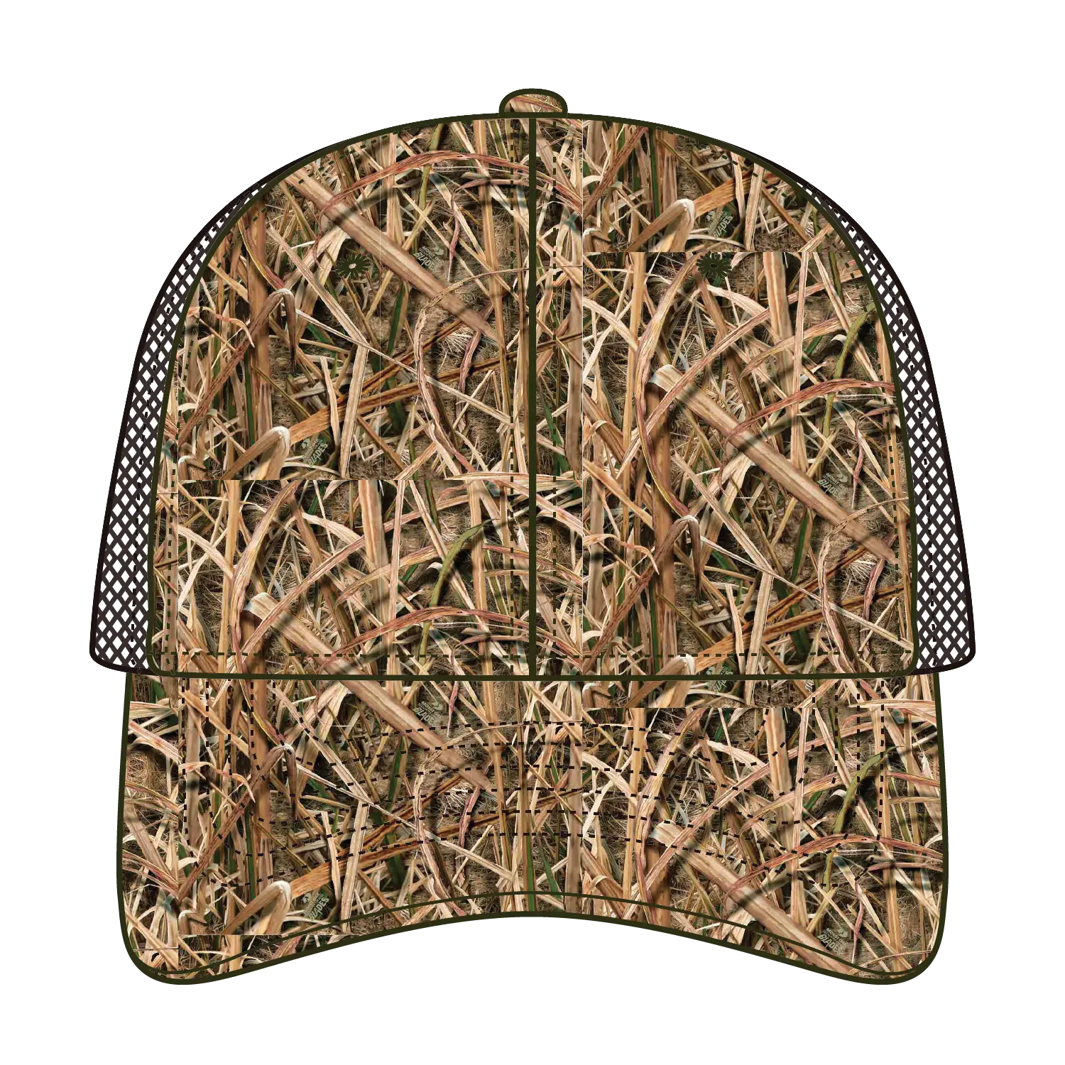 OTTO 171-1293 Mossy Oak Camouflage 6 Panel Low Profile Mesh Back Trucker Cap - Shadow Grass Blades/Dk. Brn - Shadow