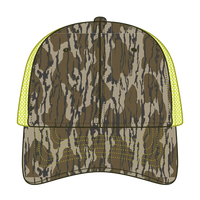 OTTO 171-1293 Mossy Oak Camouflage 6 Panel Low Profile Mesh Back Trucker Cap - Bottomland/N.Ylw - Bottomland/N.Ylw / 6