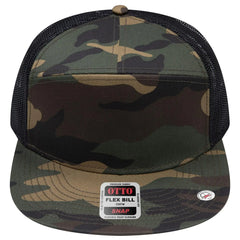 OTTO 172-1298 ’OTTO Snap’ 7 Panel Pro Style Mesh Back Trucker Snapback Cap - Dk.Grn/Brn/Blk - Dk.Grn/Brn/Blk / 7 3/8’’