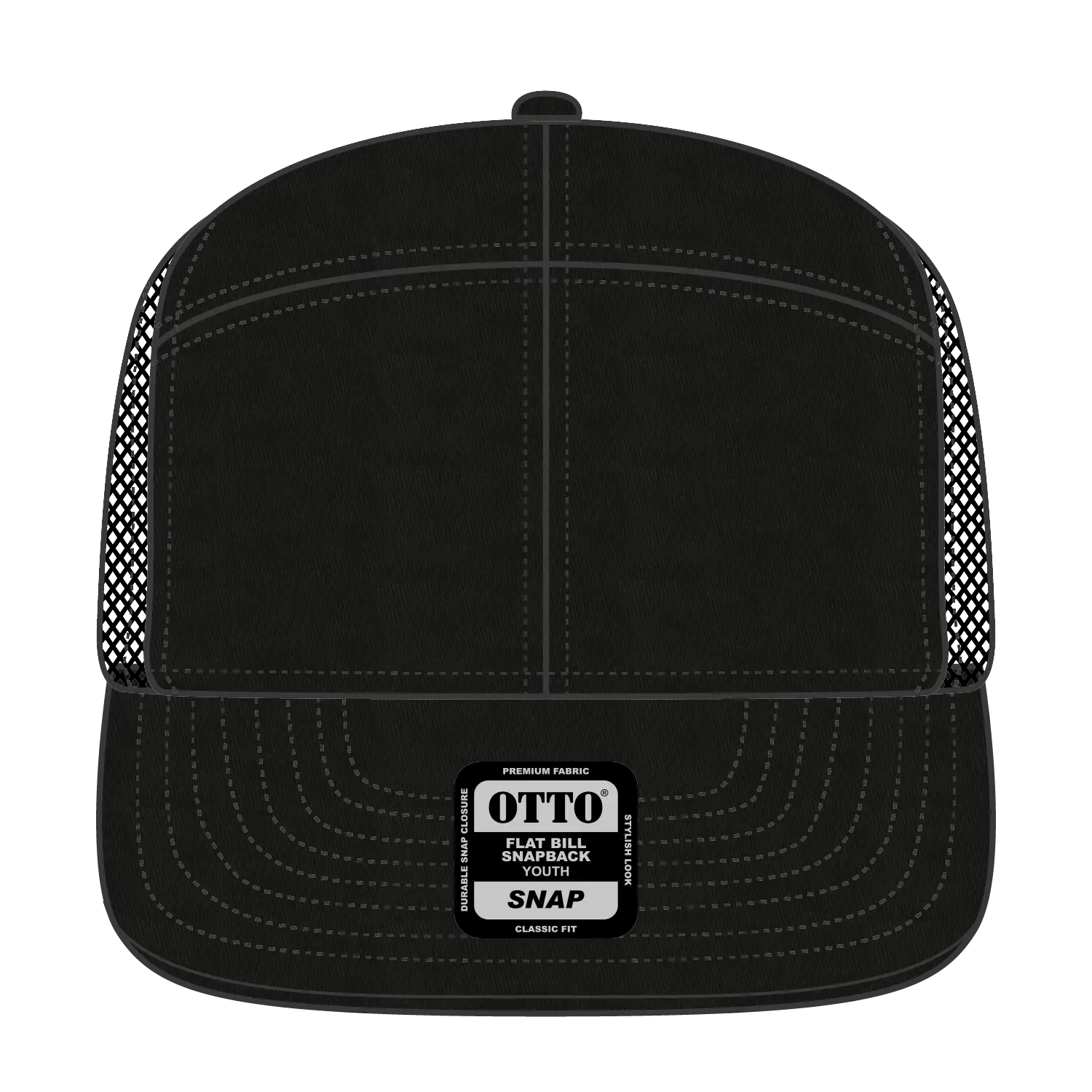 OTTO 172-1298 ’OTTO Snap’ 7 Panel Pro Style Mesh Back Trucker Snapback Cap - Black - Black / 7 3/8’’ - 7 5/8’’