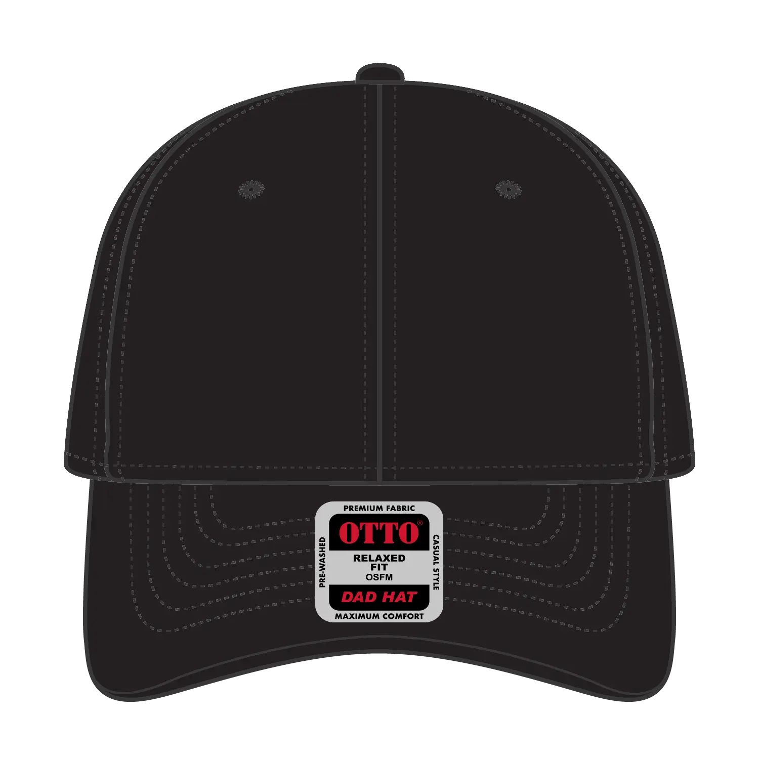 OTTO 18-1248 6 Panel Low Profile Dad Cap - Black - Black / 6 1/2’’ - 7 5/8’’