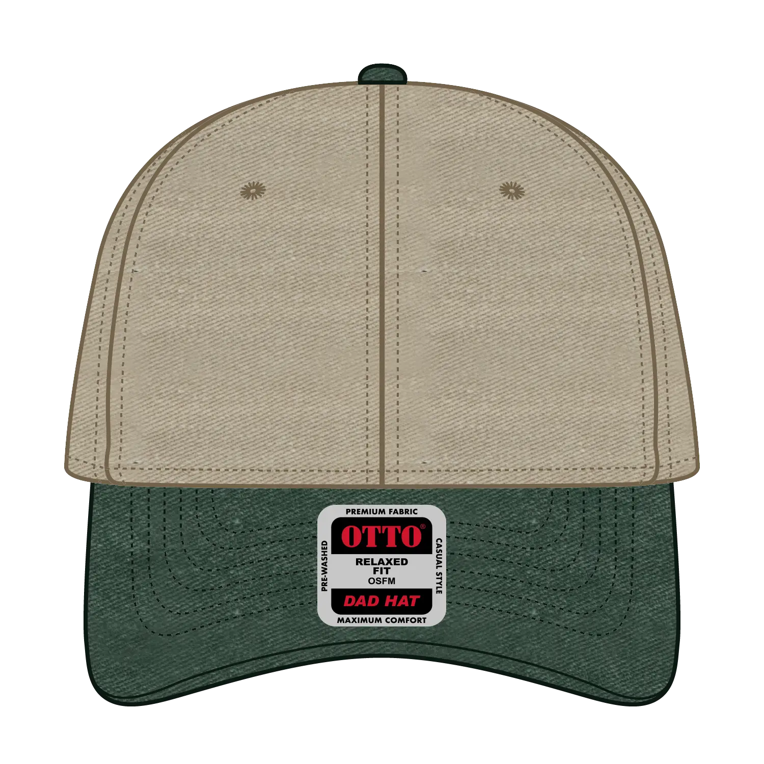 OTTO 18-202 6 Panel Low Profile Dad Cap - Dk.Grn/Kha - Dk.Grn/Kha / 6 1/2’’ - 7 5/8’’