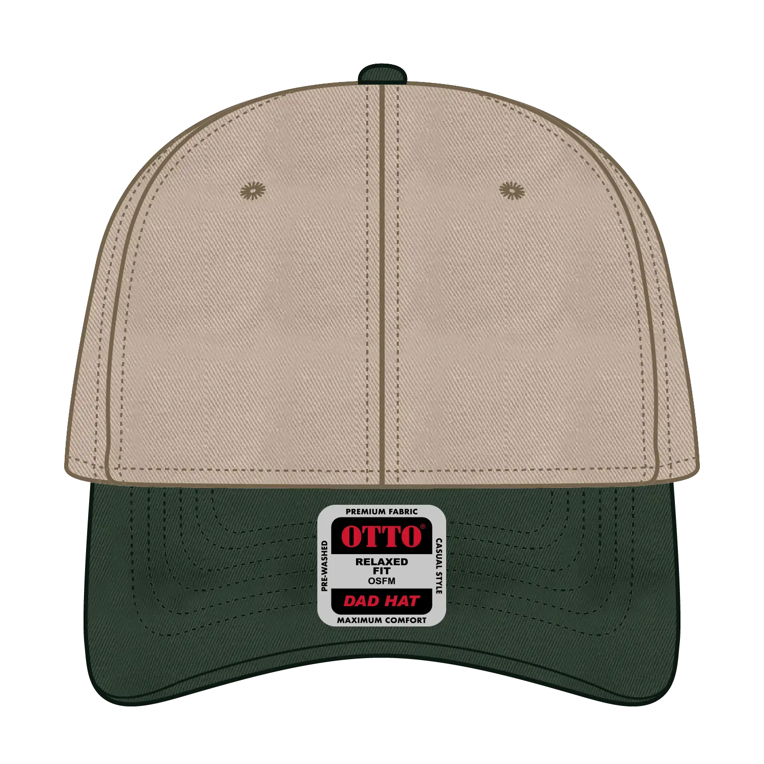 OTTO 18-772 6 Panel Low Profile Dad Cap - Dk.Grn/Kha - Dk.Grn/Kha / 6 1/2’’ - 7 5/8’’