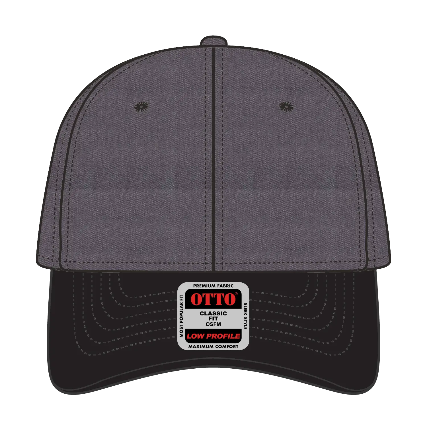 OTTO 19-208 6 Panel Low Profile Baseball Cap - Blk/Hthr. Blk - Blk/Hthr. Blk / 6 1/2’’ - 7 5/8’’