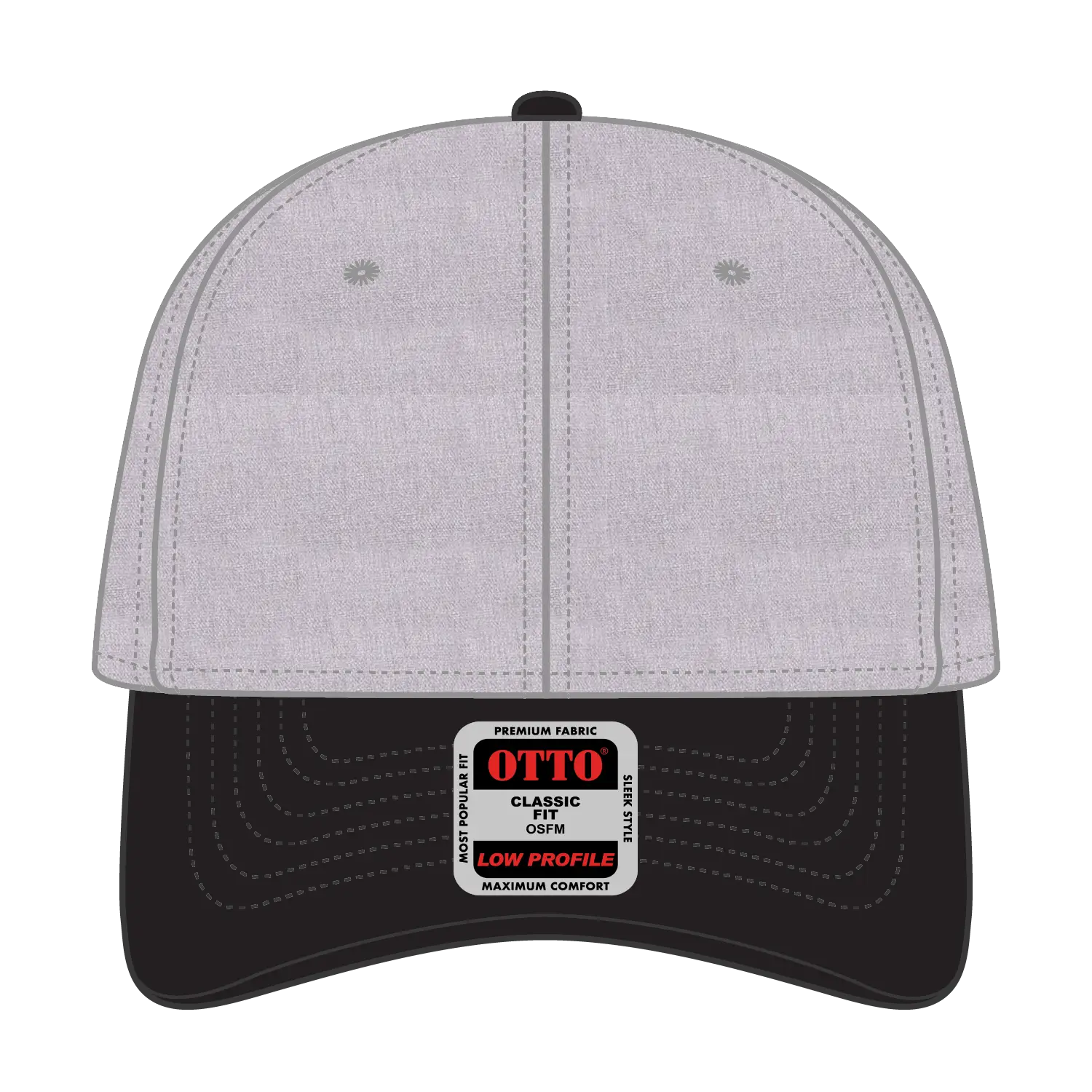 OTTO 19-208 6 Panel Low Profile Baseball Cap - Blk/Hthr. Gry - Blk/Hthr. Gry / 6 1/2’’ - 7 5/8’’