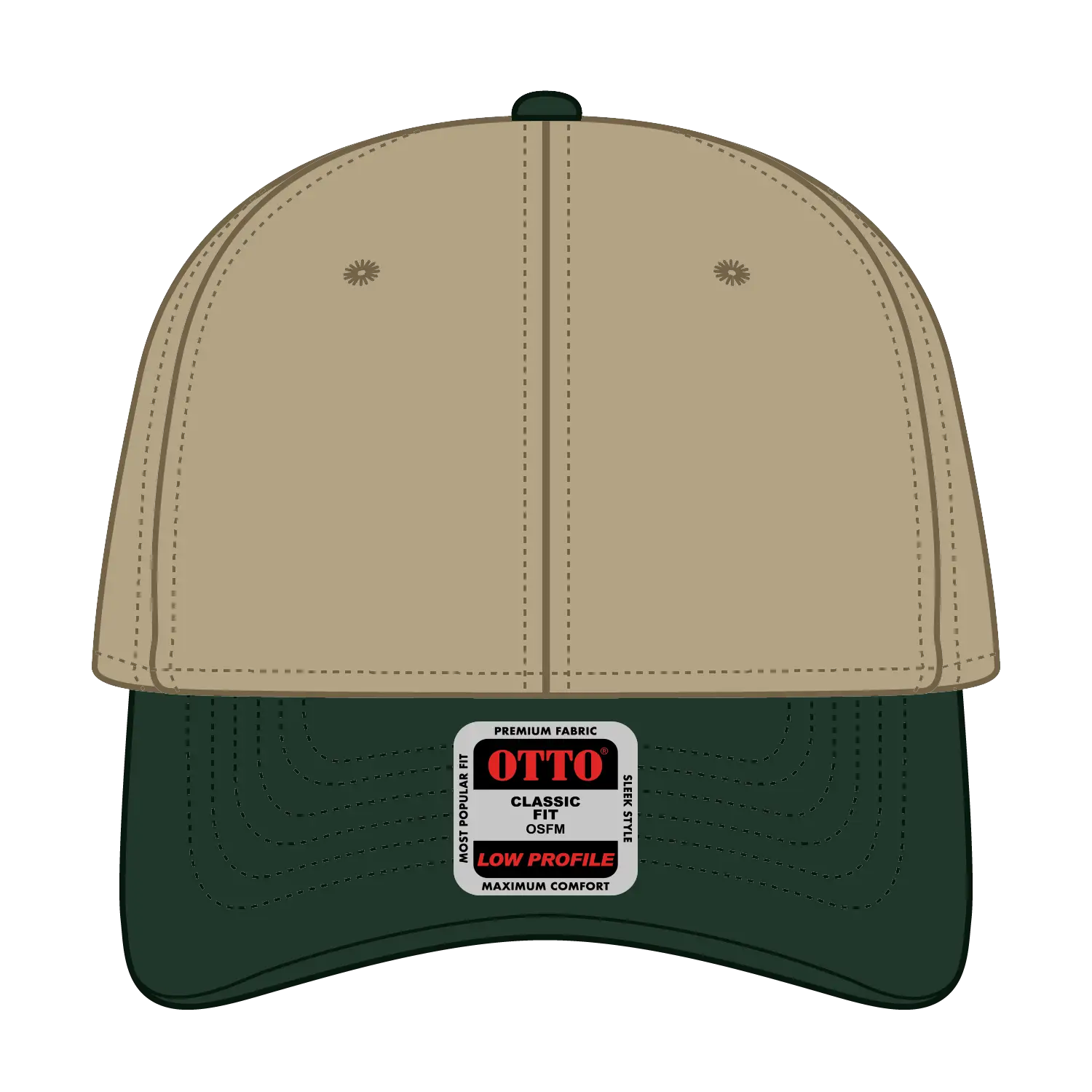 OTTO 19-251 6 Panel Low Profile Baseball Cap - Dk.Grn/Kha - Dk.Grn/Kha / 6 1/2’’ - 7 5/8’’