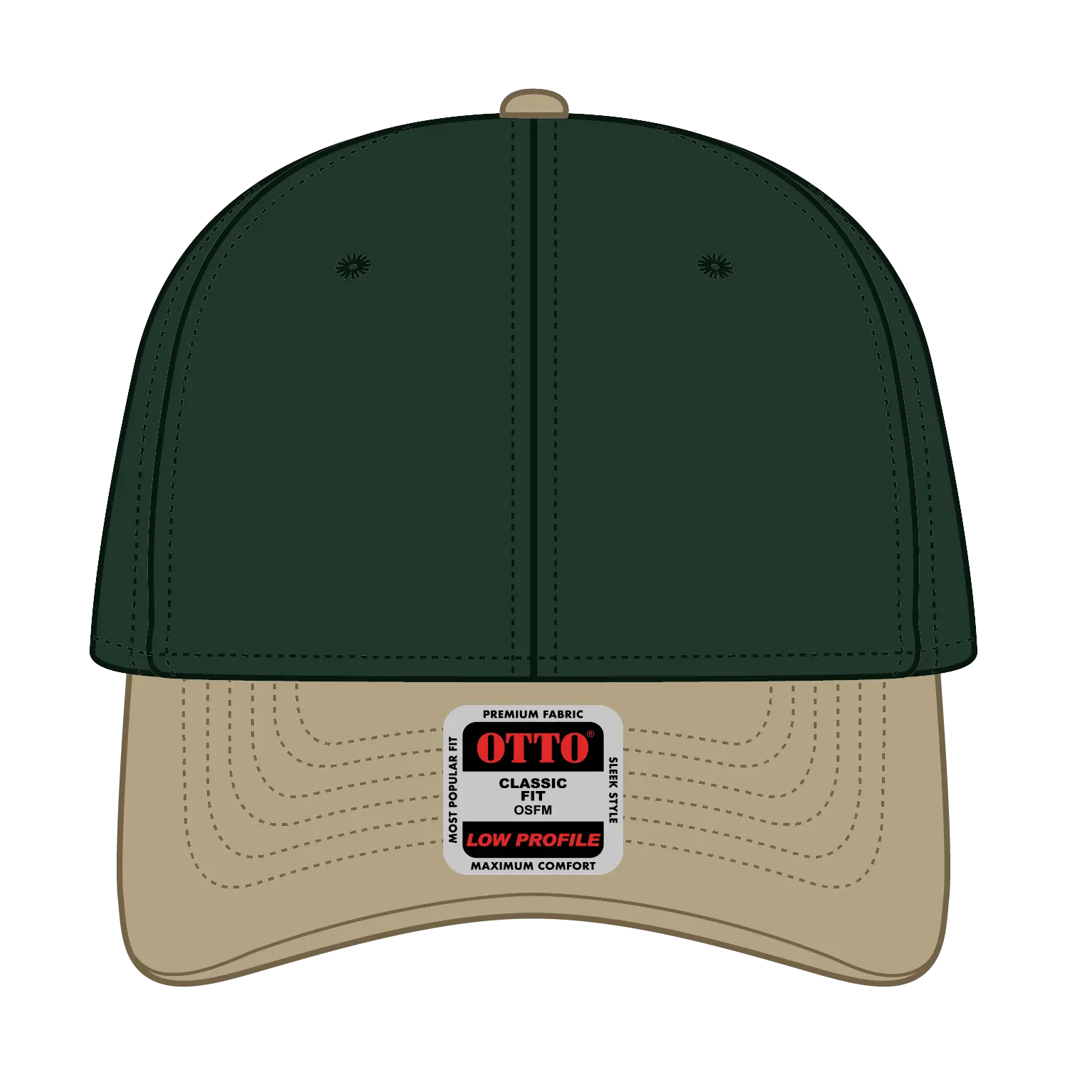 OTTO 19-251 6 Panel Low Profile Baseball Cap - Kha/Dk.Grn - Kha/Dk.Grn / 6 1/2’’ - 7 5/8’’