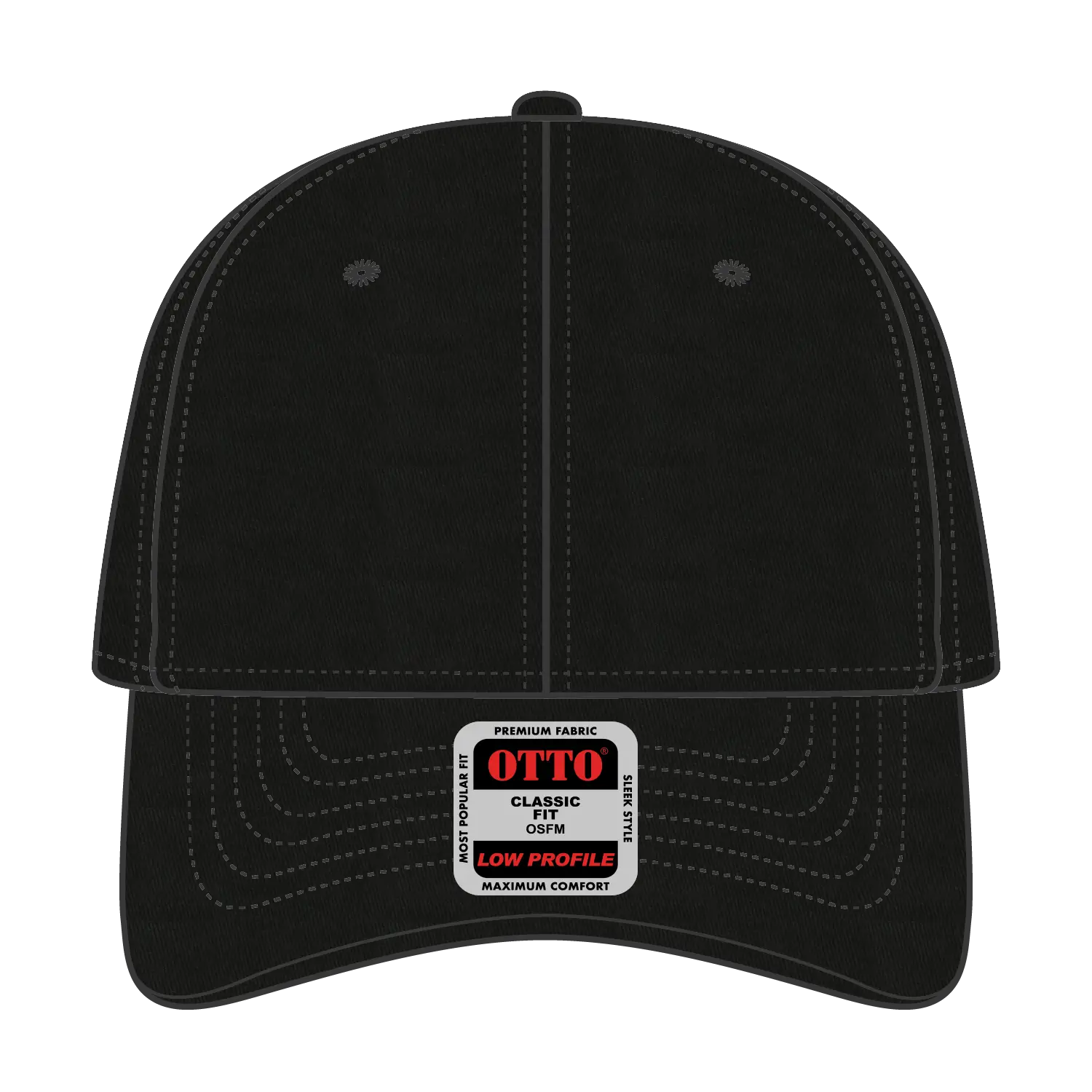 OTTO 19-536 6 Panel Low Profile Baseball Cap - Black - Black / 6 1/2’’ - 7 5/8’’