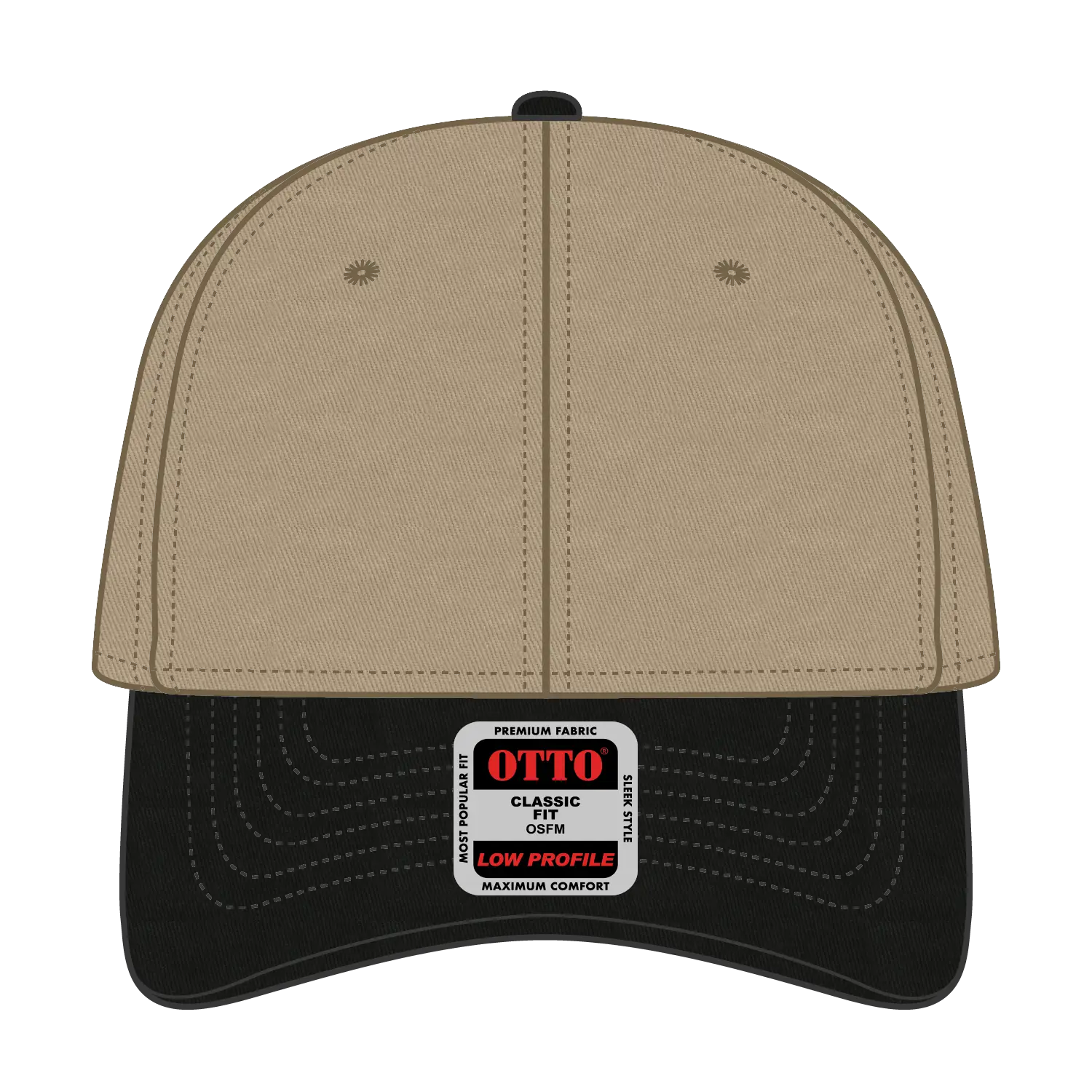 OTTO 19-536 6 Panel Low Profile Baseball Cap - Blk/Kha/Kha - Blk/Kha/Kha / 6 1/2’’ - 7 5/8’’
