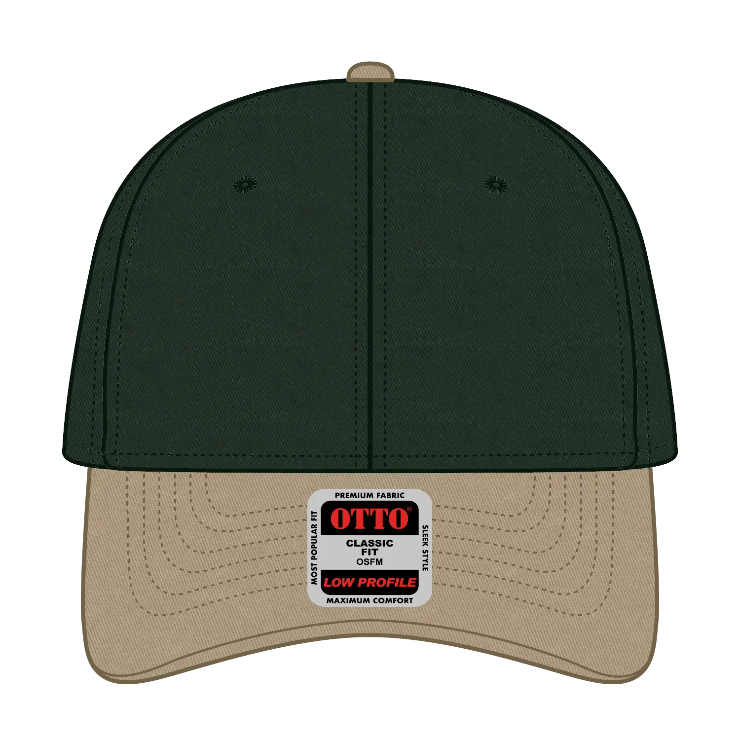 OTTO 19-536 6 Panel Low Profile Baseball Cap - Kha/Dk.Grn/Dk.Grn - Kha/Dk.Grn/Dk.Grn / 6 1/2’’ - 7 5/8’’