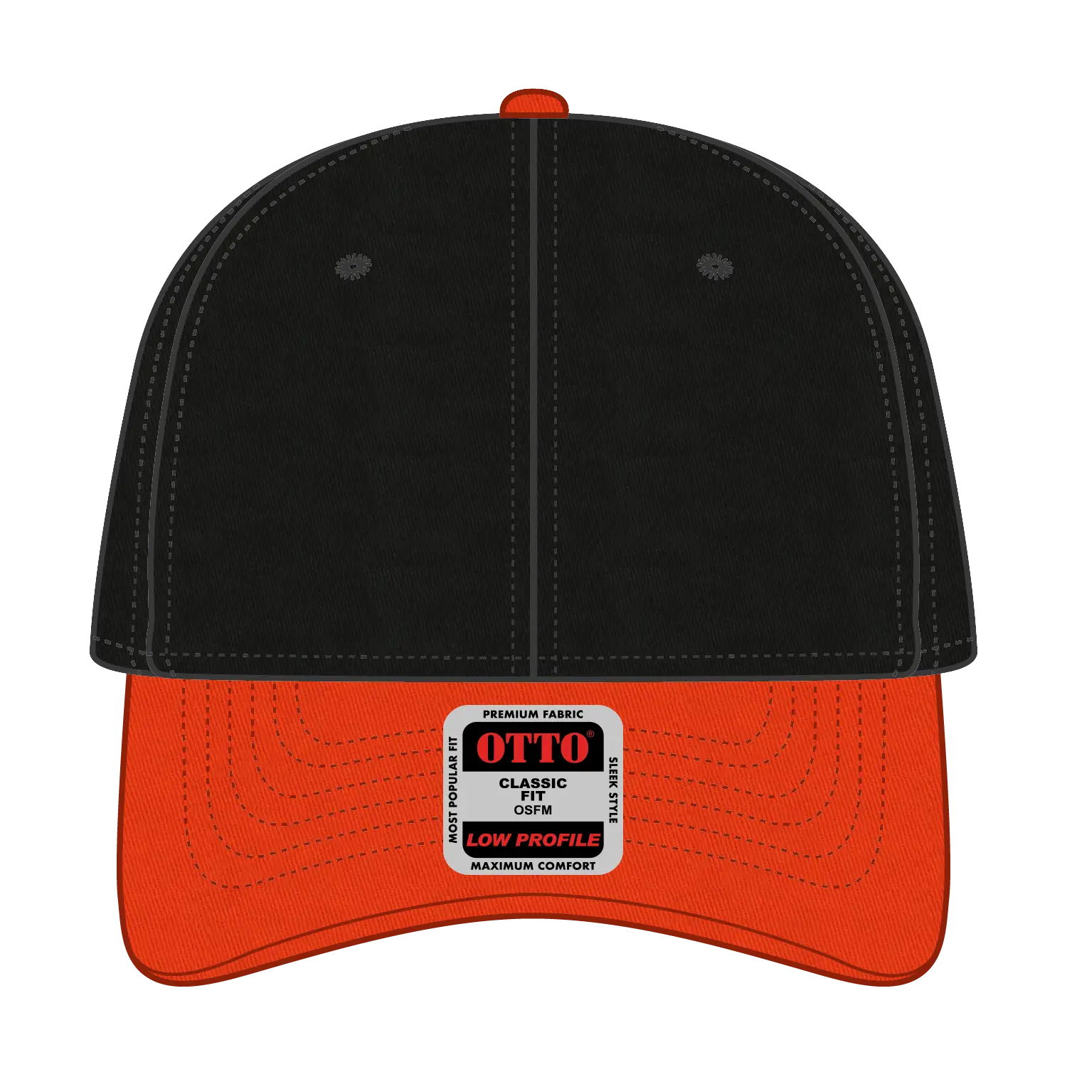 OTTO 19-536 6 Panel Low Profile Baseball Cap - Org/Blk/Blk - Org/Blk/Blk / 6 1/2’’ - 7 5/8’’