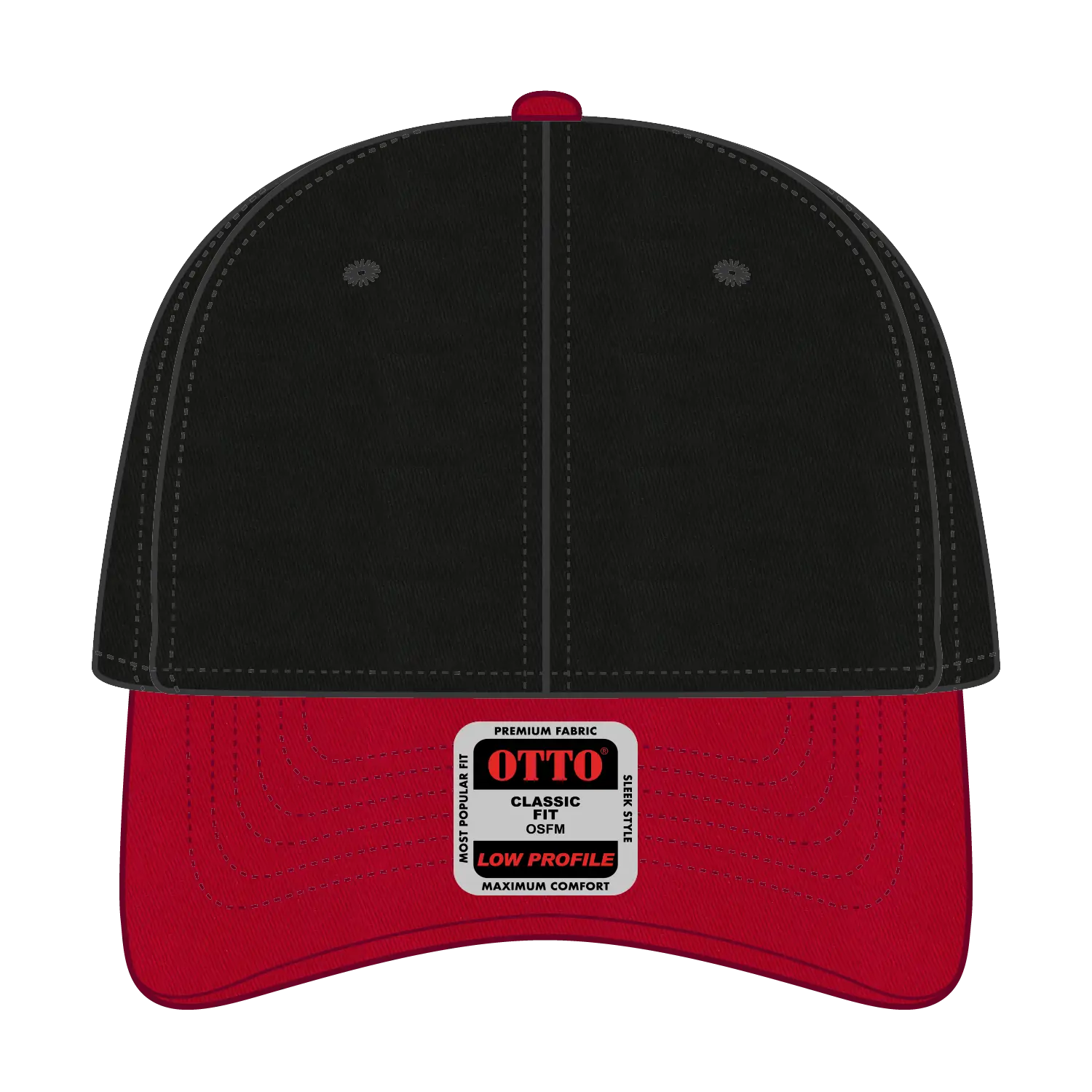OTTO 19-536 6 Panel Low Profile Baseball Cap - Red/Blk/Blk - Red/Blk/Blk / 6 1/2’’ - 7 5/8’’