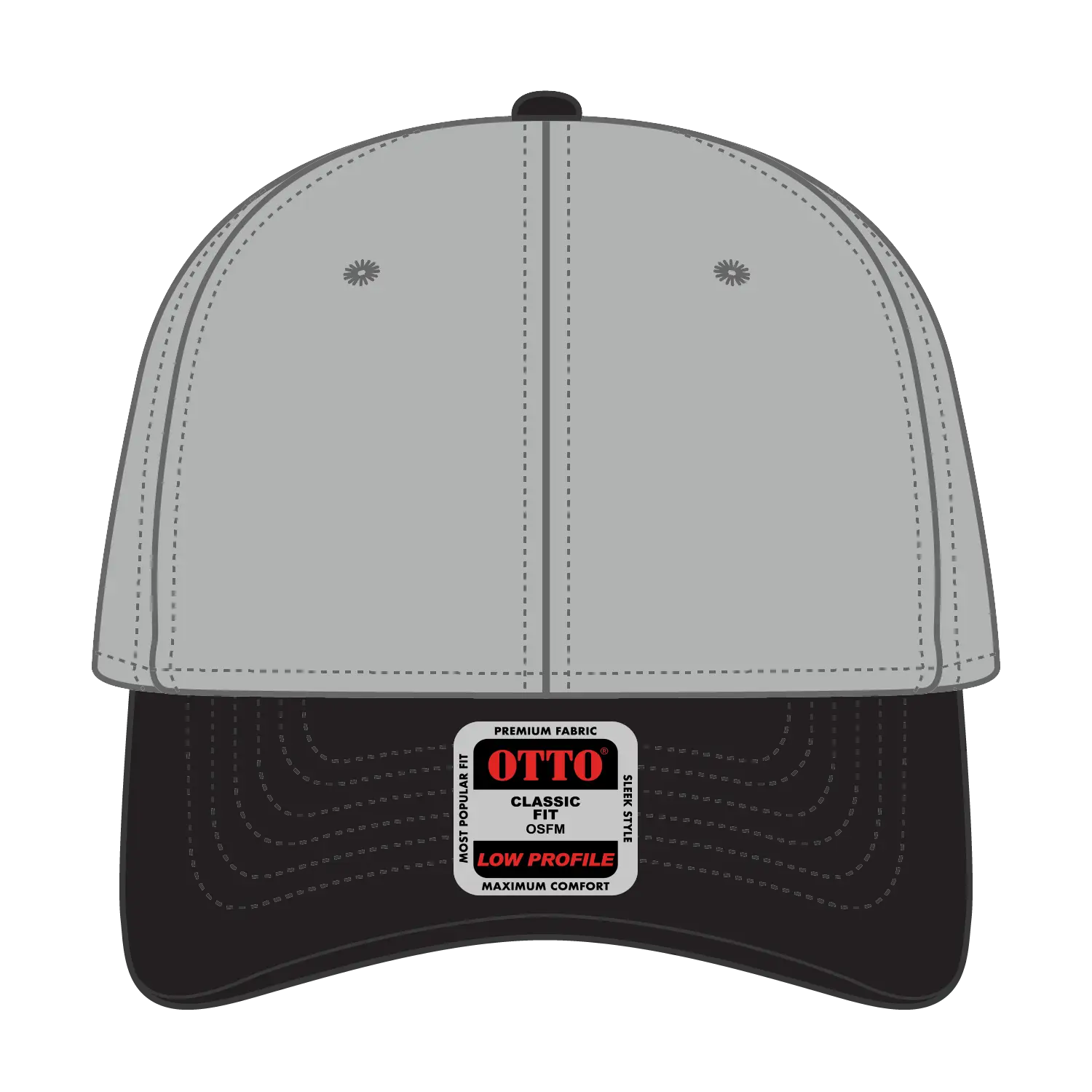 OTTO 19-768 6 Panel Low Profile Baseball Cap - Blk/Gry/Gry - Blk/Gry/Gry / 6 1/2’’ - 7 5/8’’