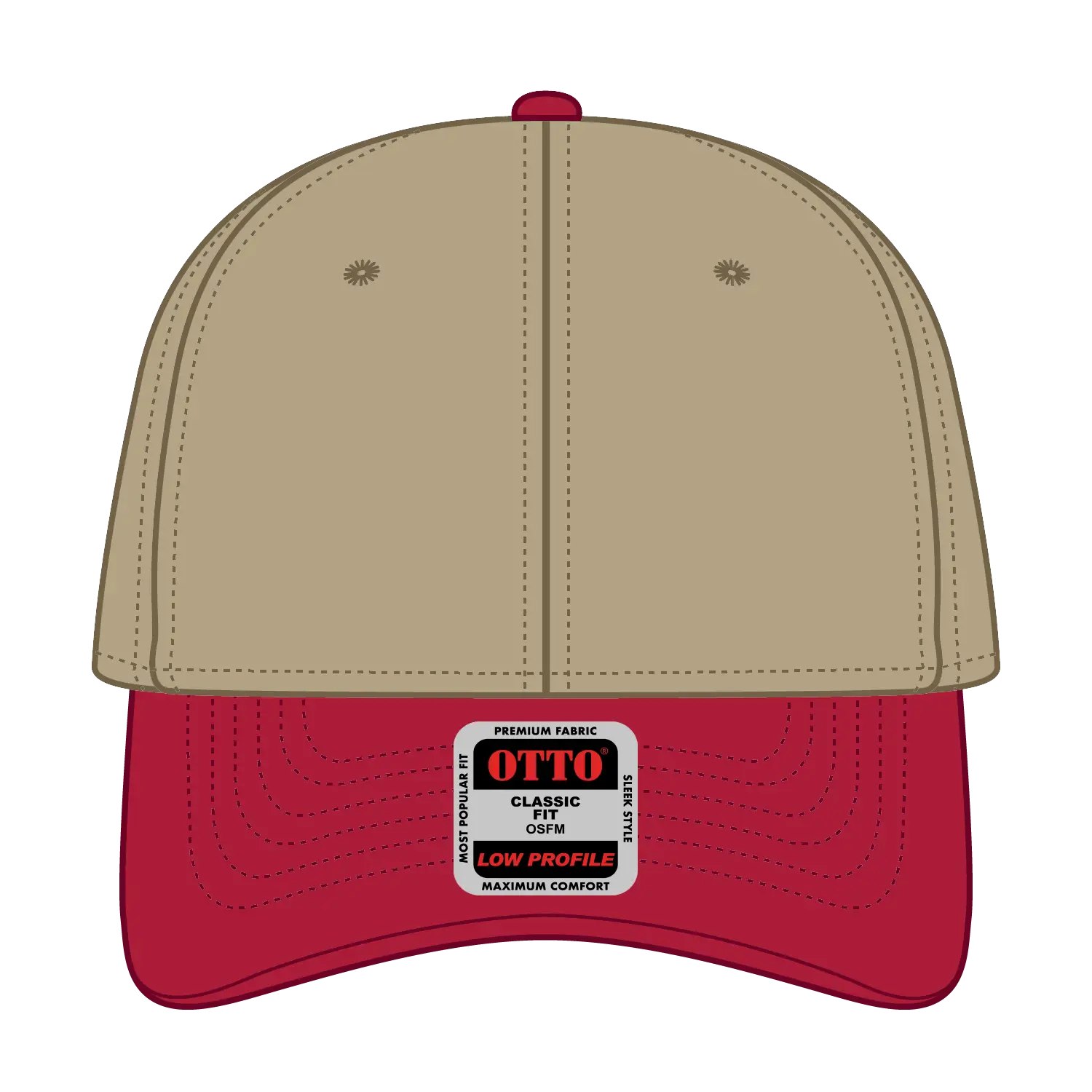 OTTO 19-768 6 Panel Low Profile Baseball Cap - Red/Kha/Kha - Red/Kha/Kha / 6 1/2’’ - 7 5/8’’
