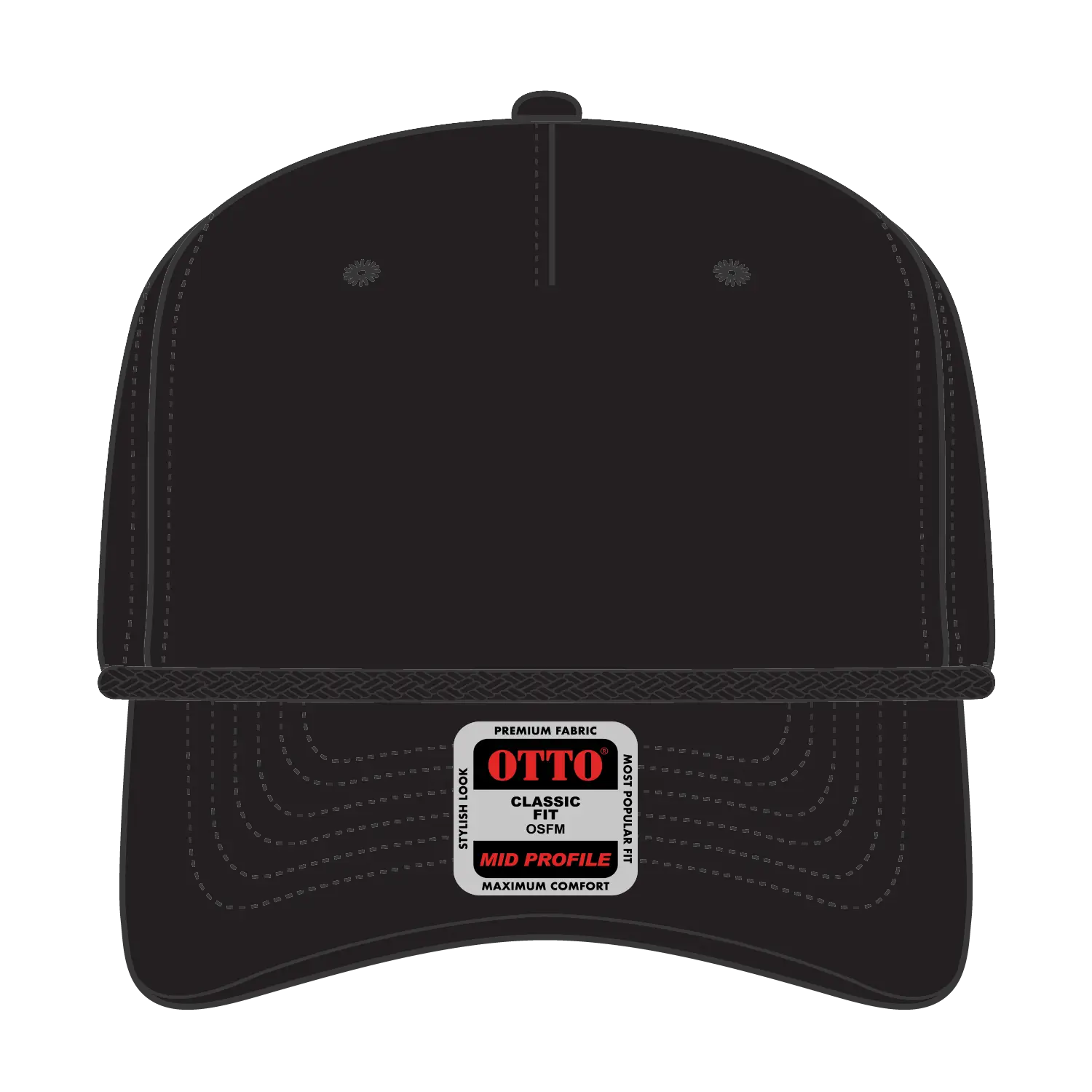 OTTO 1959-1 5 Panel Mid Profile Baseball Cap - Black - Black / 7 3/8’’ - 7 5/8’’