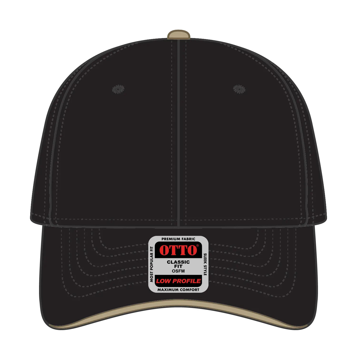 OTTO 23-255 6 Panel Low Profile Baseball Cap - Blk/Blk/Kha - Blk/Blk/Kha / 6 1/2’’ - 7 5/8’’