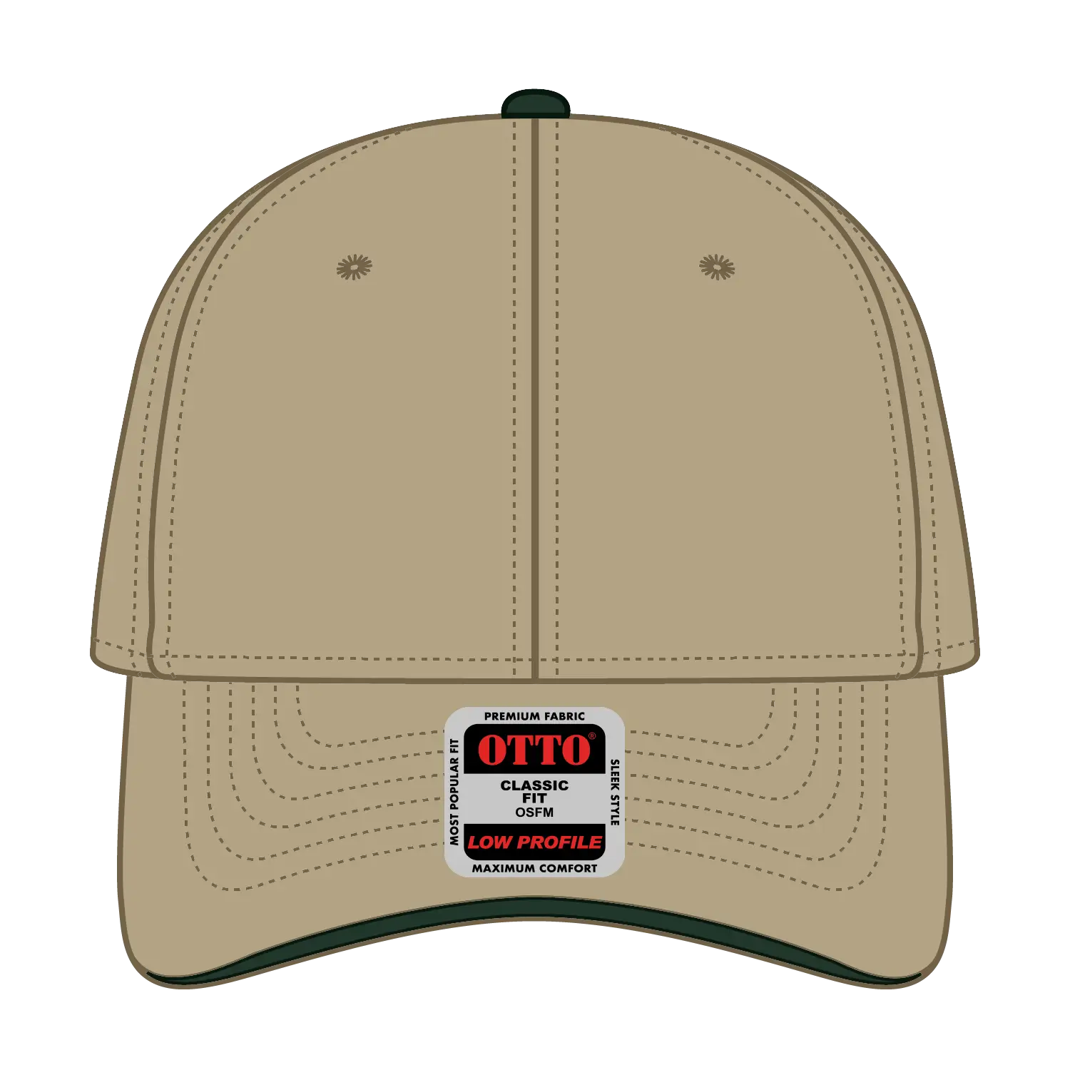 OTTO 23-255 6 Panel Low Profile Baseball Cap - Kha/Kha/Dk.Grn - Kha/Kha/Dk.Grn / 6 1/2’’ - 7 5/8’’