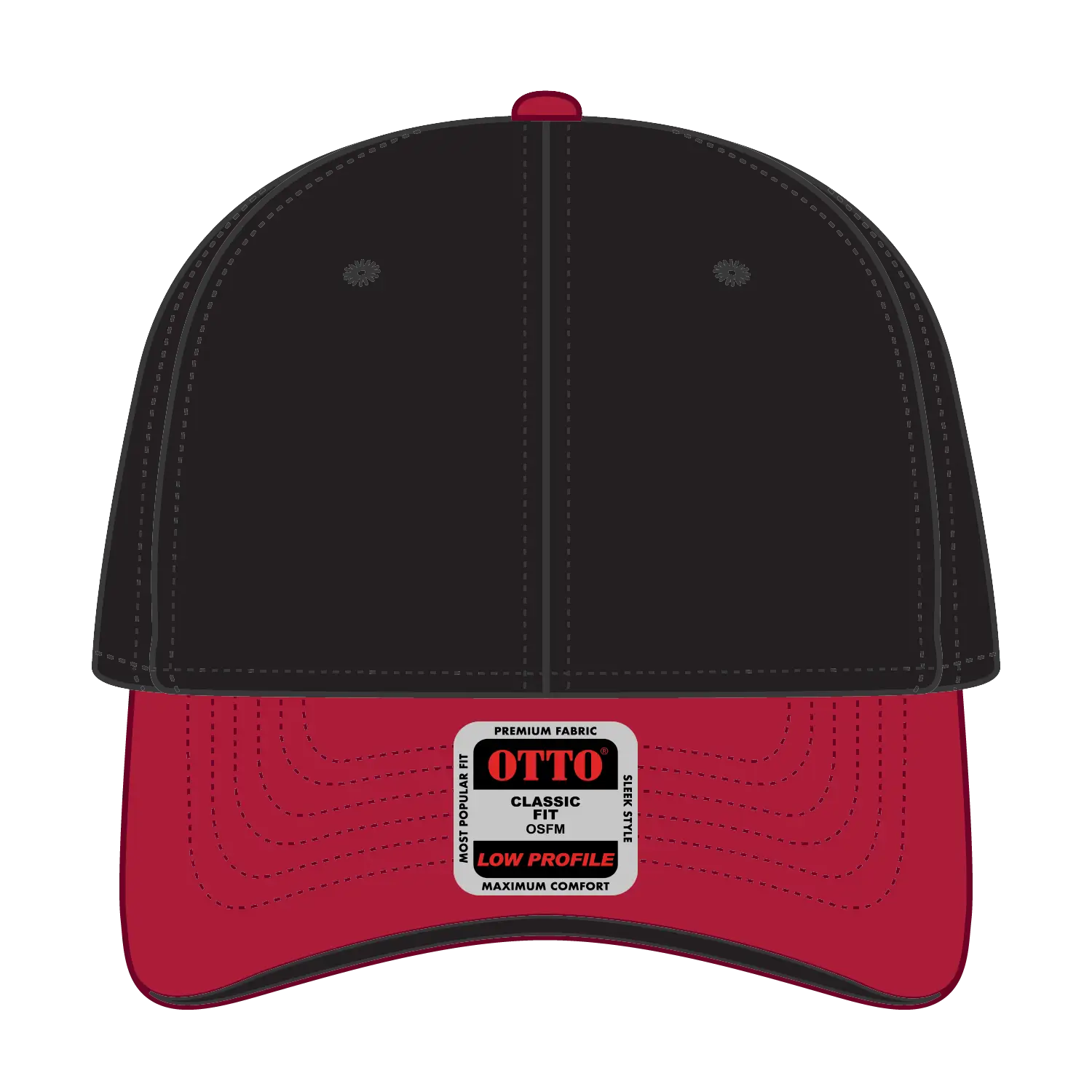 OTTO 23-255 6 Panel Low Profile Baseball Cap - Red/Blk/Blk - Red/Blk/Blk / 6 1/2’’ - 7 5/8’’