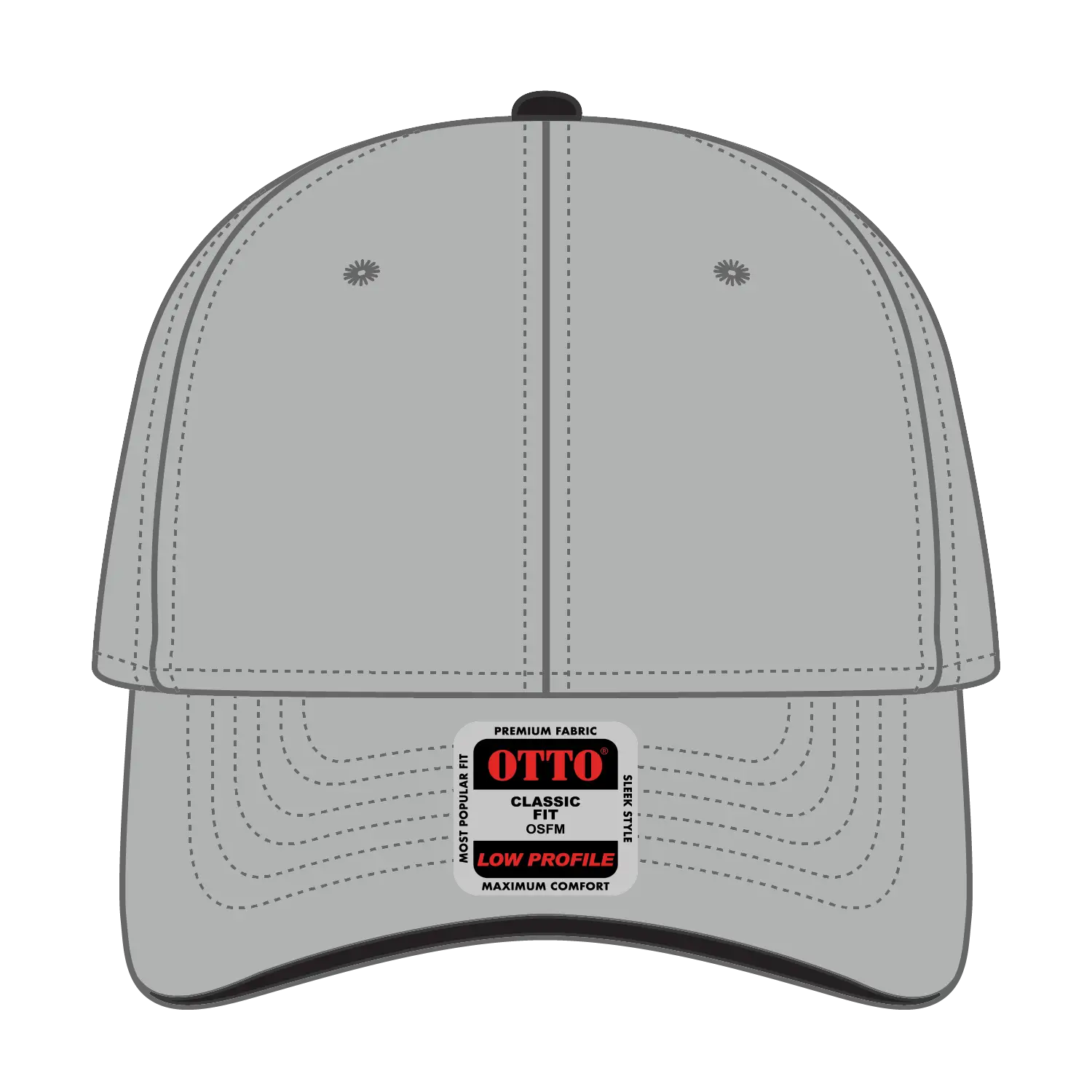 OTTO 23-368 6 Panel Low Profile Baseball Cap - Gry/Gry/Blk - Gry/Gry/Blk / 6 1/2’’ - 7 5/8’’