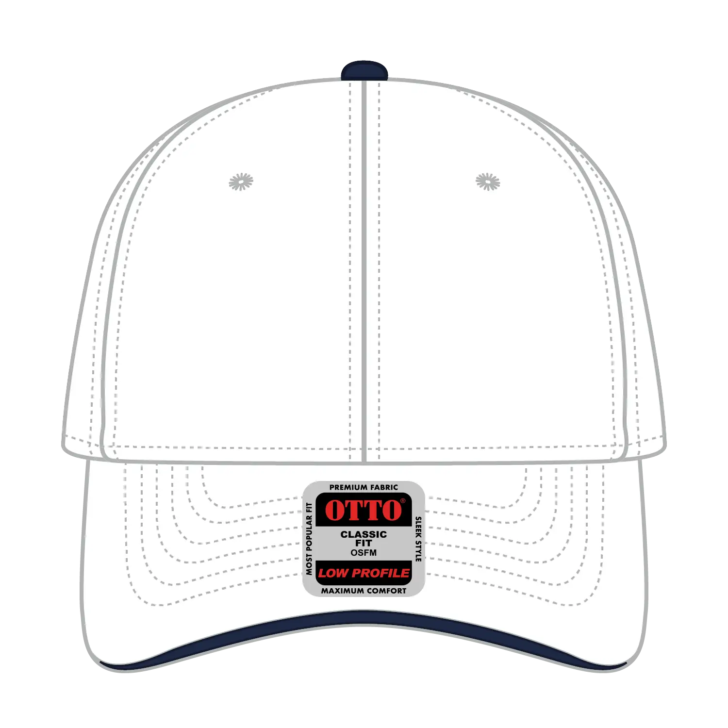 OTTO 23-368 6 Panel Low Profile Baseball Cap - Wht/Wht/Nvy - Wht/Wht/Nvy / 6 1/2’’ - 7 5/8’’