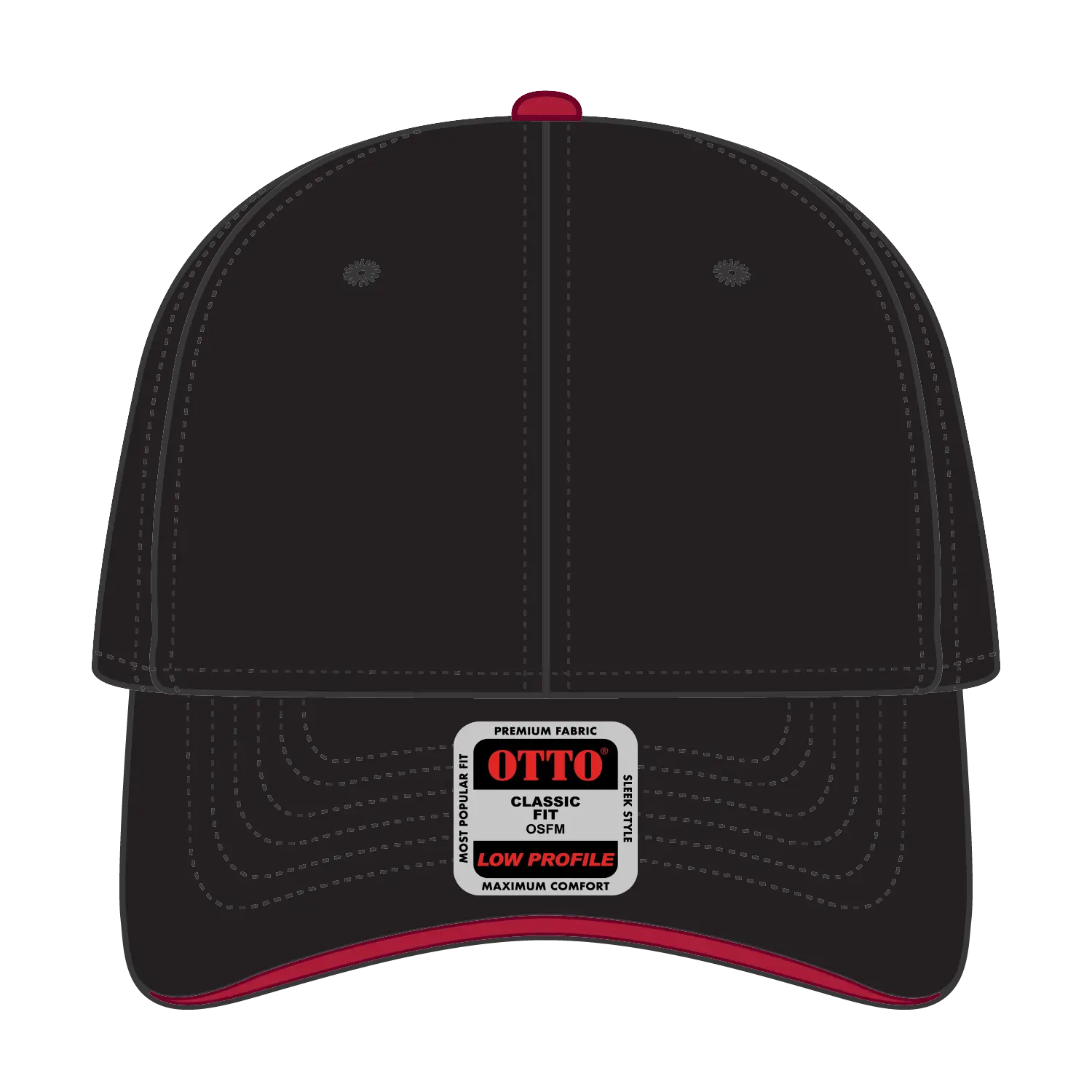 OTTO 23-370 6 Panel Low Profile Baseball Cap - Blk/Blk/Red - Blk/Blk/Red / 6 1/2’’ - 7 5/8’’