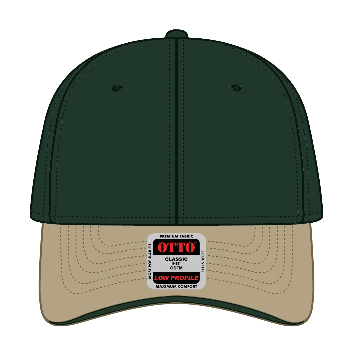 OTTO 23-430 6 Panel Low Profile Baseball Cap - Kha/Dk.Grn/Dk.Grn - Kha/Dk.Grn/Dk.Grn / 6 1/2’’ - 7 5/8’’