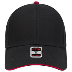 OTTO 23-766 6 Panel Low Profile Baseball Cap - Blk/Blk/Red - Blk/Blk/Red / 6 1/2’’ - 7 5/8’’