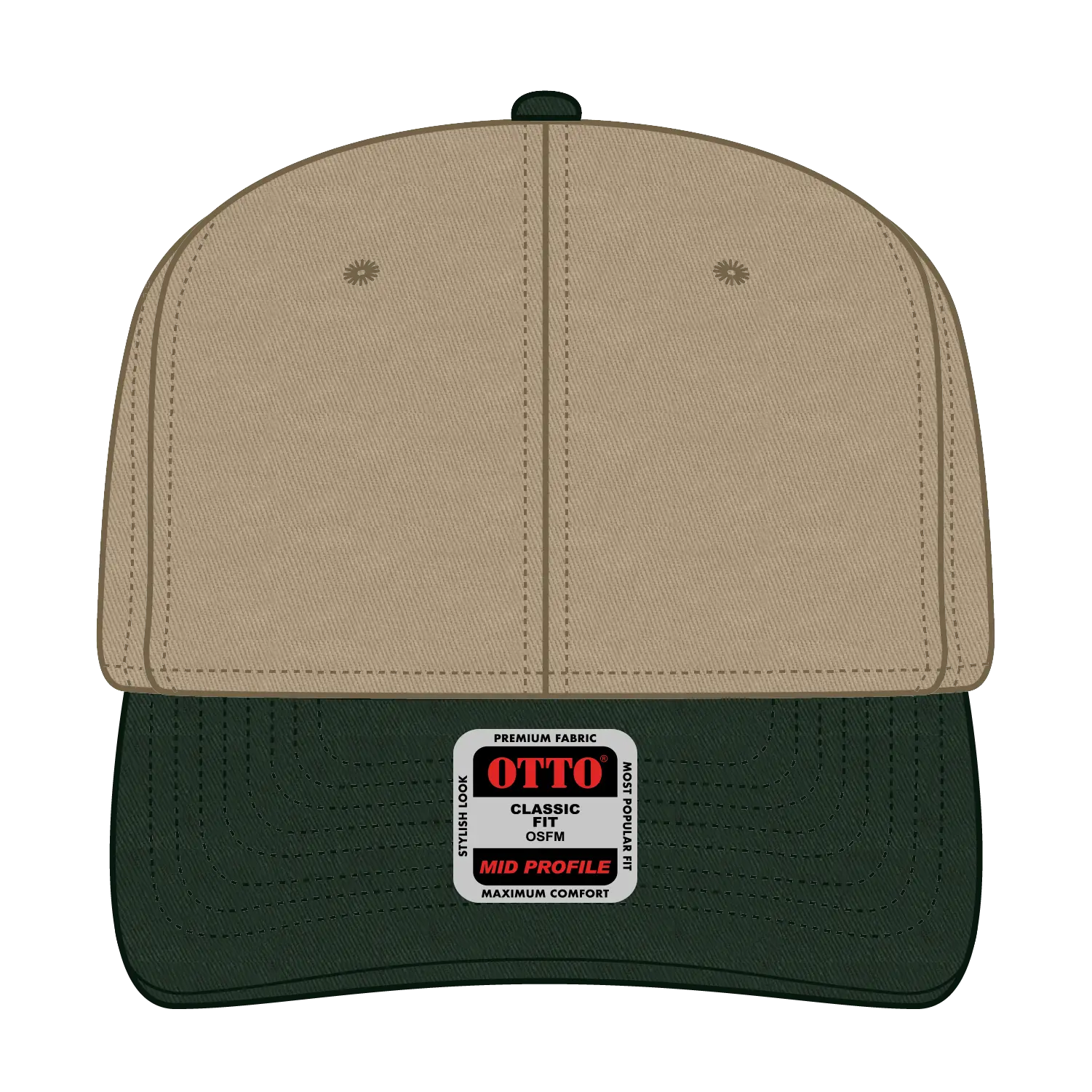 OTTO 27-079 6 Panel Mid Profile Baseball Cap - Dk.Grn/Kha - Dk.Grn/Kha / 6 1/2’’ - 7 5/8’’