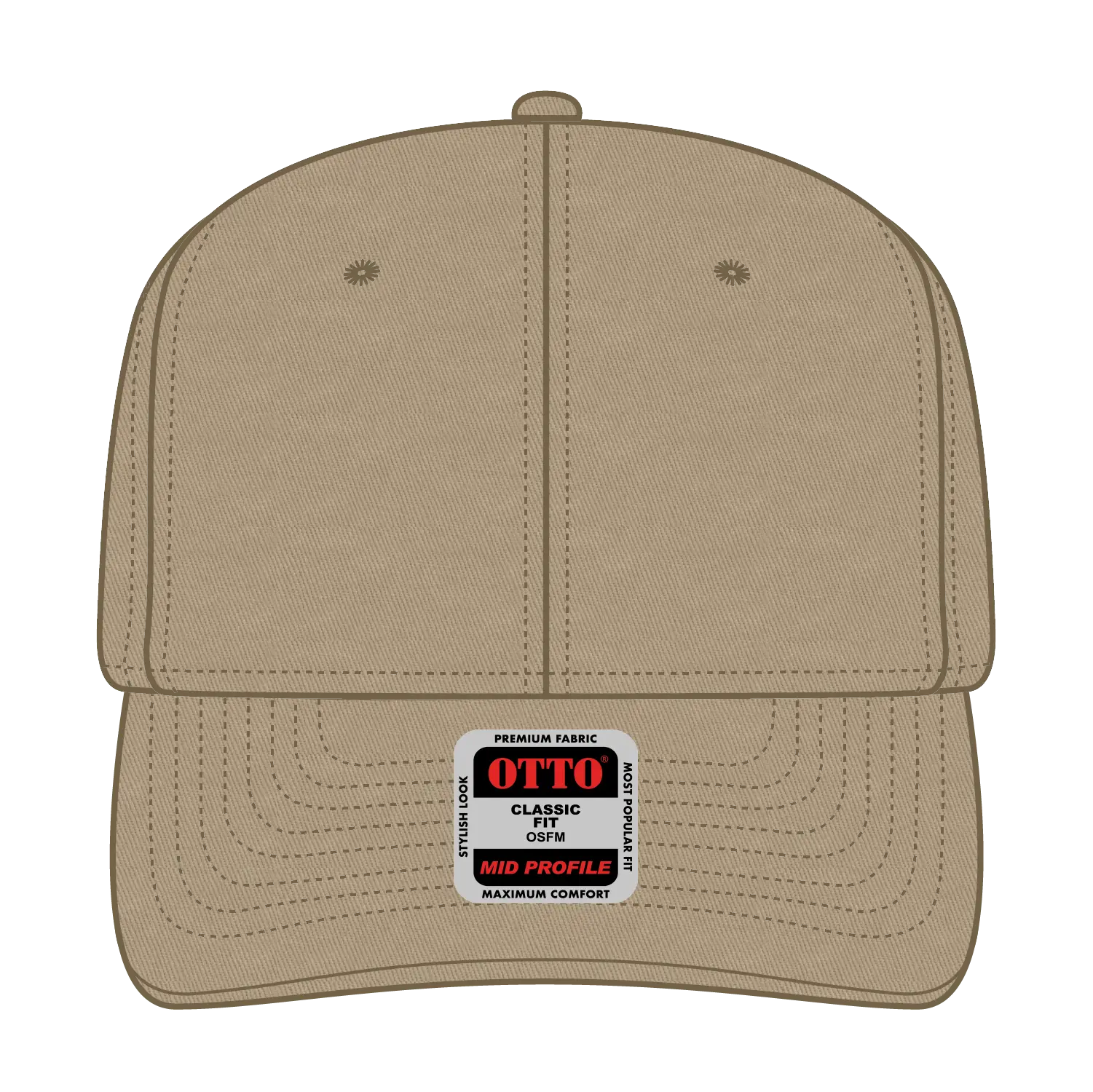 OTTO 27-079 6 Panel Mid Profile Baseball Cap - Khaki - Khaki / 6 1/2’’ - 7 5/8’’
