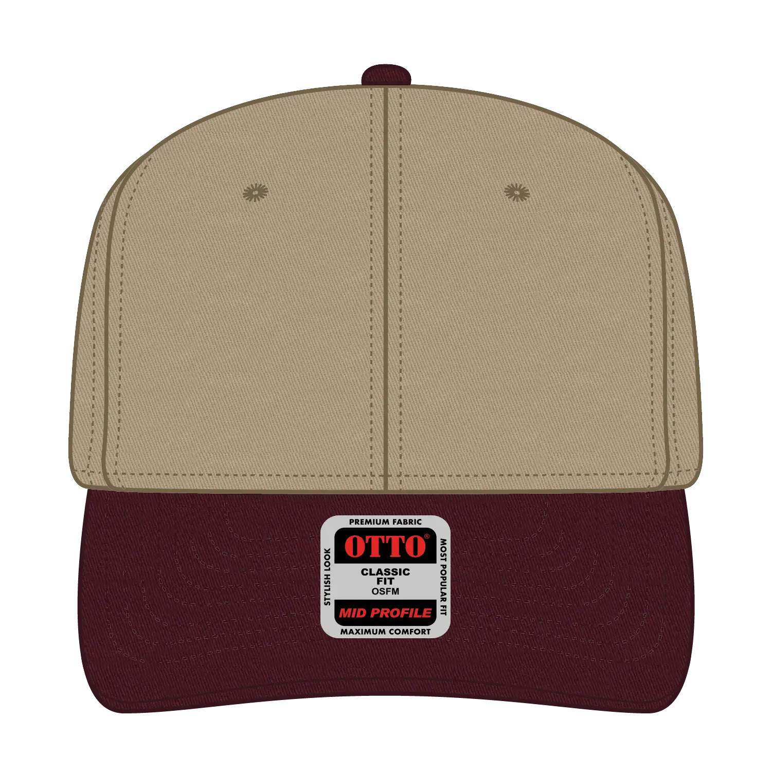 OTTO 27-079 6 Panel Mid Profile Baseball Cap - Marn/Kha - Marn/Kha / 6 1/2’’ - 7 5/8’’